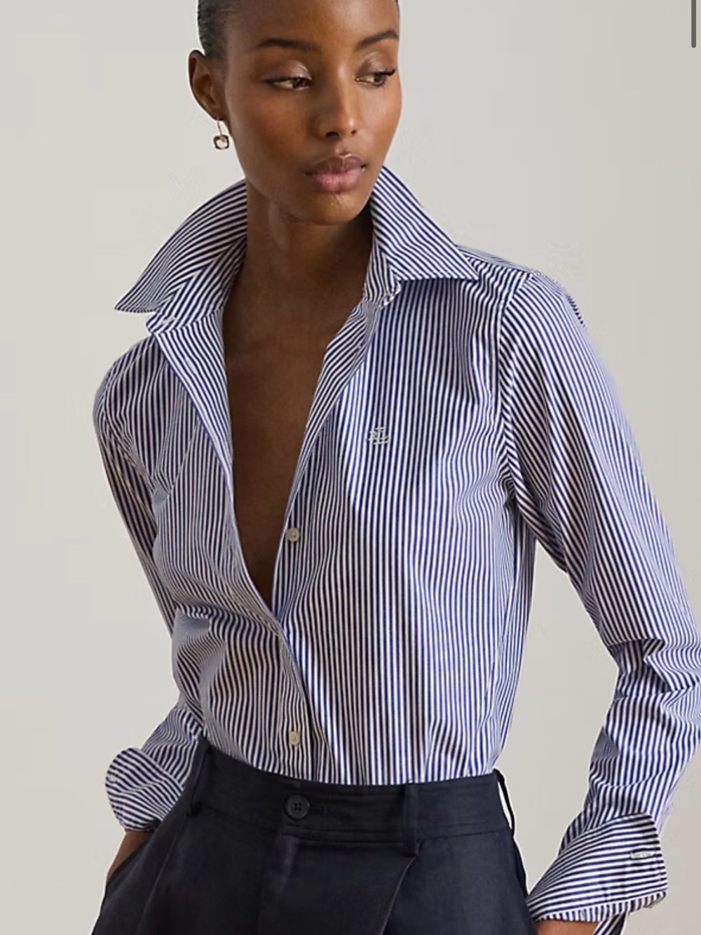 Ralph Lauren Blue and White Striped Cotton Dress Shirt